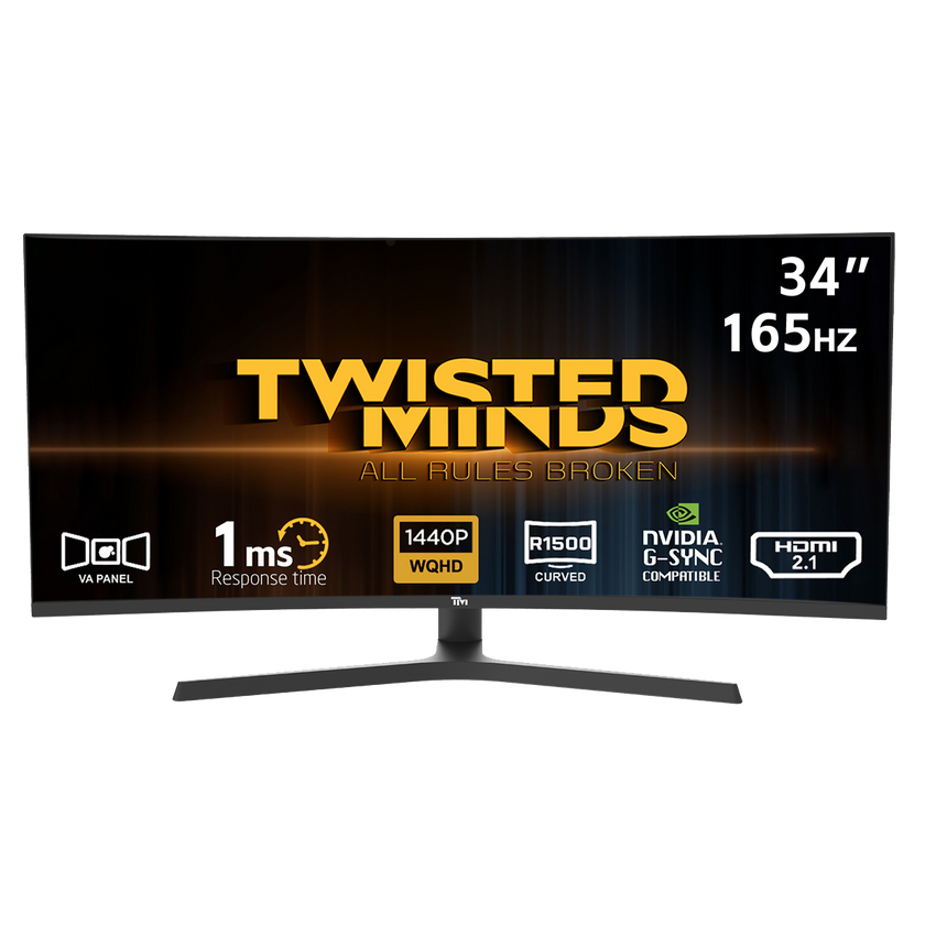 Twisted Minds Ultra-Wide R1500 Curved WQHD, VA panel, 165HZ, HDMI 2.1 , Adjustable Stand Gaming Monitor - TM34CWQHD165VA