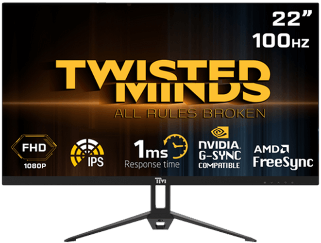 Twisted Minds ECO Series Flat 22'',FHD ,100 HZ ,IPS ,1ms Gaming Monitor