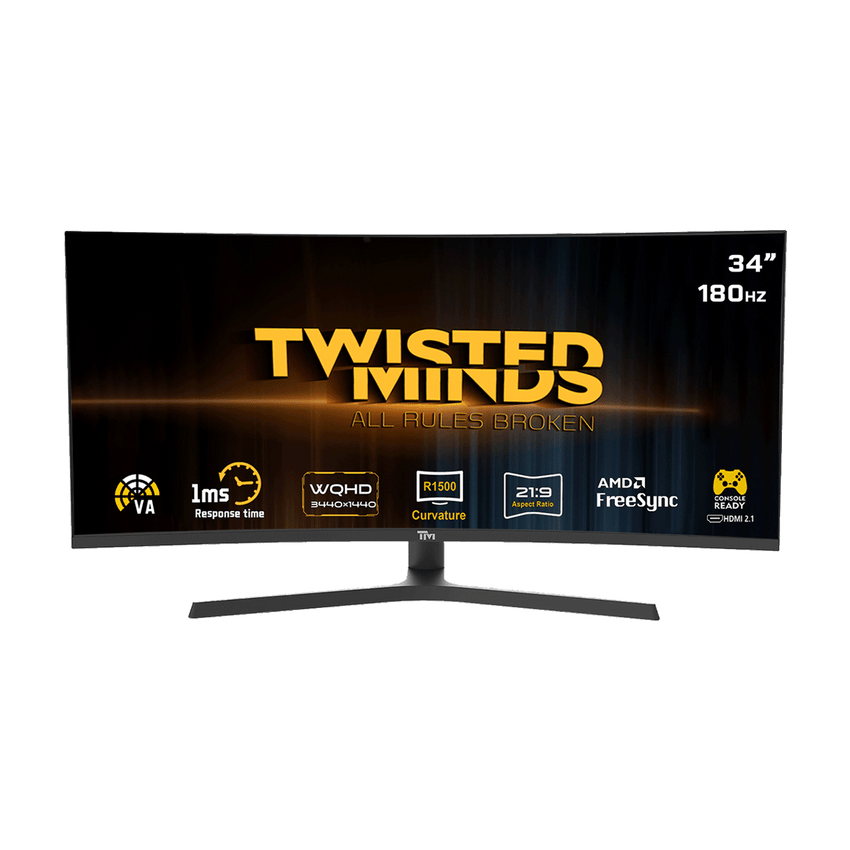 Twistedminds Eclipse Pro Series 34” WQHD (3440×1440) ,180Hz, 1ms Curved, HDR10 Adjustable Stand, Dual 3W Speakers Gaming Monitor - TM34CWQHDVA