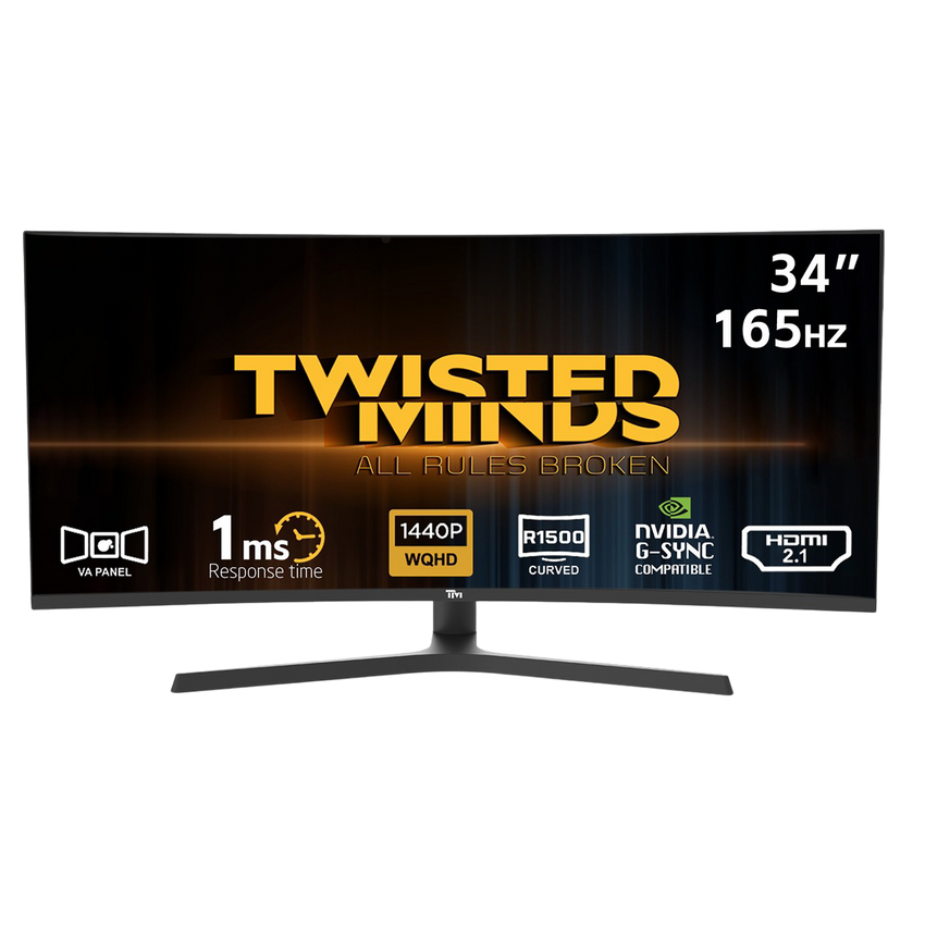 Twisted Minds Ultra-Wide R1500 Curved WQHD, VA panel, 165HZ, HDMI 2.1 , Adjustable Stand Gaming Monitor - TM34CWQHD165VA