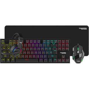Twisted Minds 4-in-1 Gaming Bundle - Wired Keyboard, DPI Adjustable Mouse, Rainbow Static Headset & Mouse Pad - TM-FUSION-XI