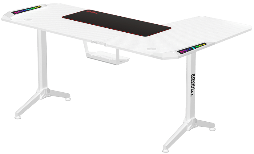 Twisted Minds WARRIOR L Shaped Gaming Desk RGB Left White - TM-Y-LW-RGB